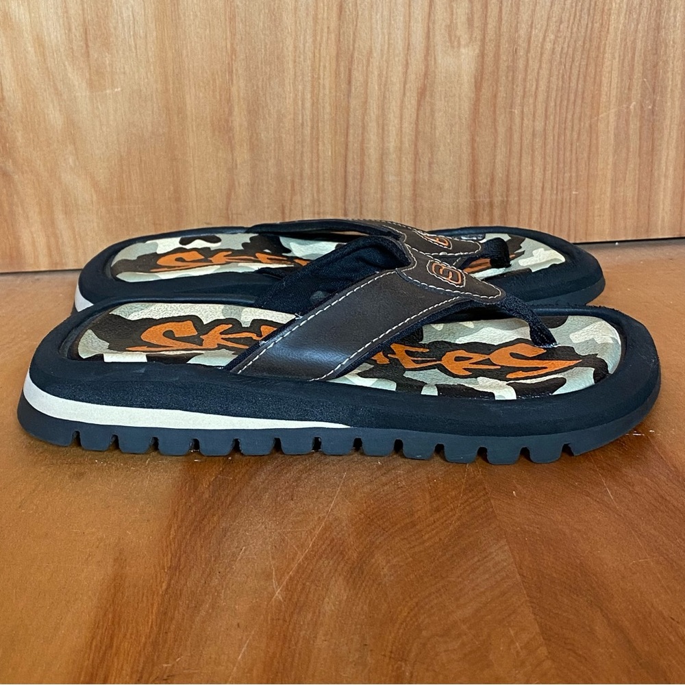 Kids 12 Skechers Flip Flops Sandals Black Orange SEF1059